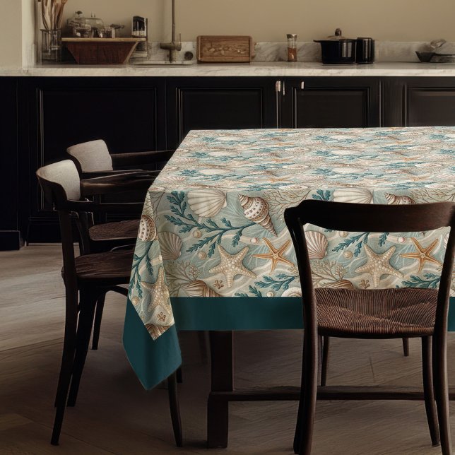Küste Seashells Seesterne Pastellgrün Elfenbein Tischdecke (Coastal Seashells Sea stars pastel green ivory Tablecloth)