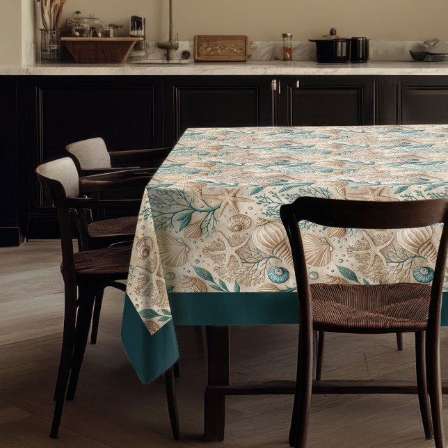 Küste Seashells Seesterne Pastellgrün Elfenbein Tischdecke (Coastal Seashells Sea stars pastel green ivory Tablecloth)
