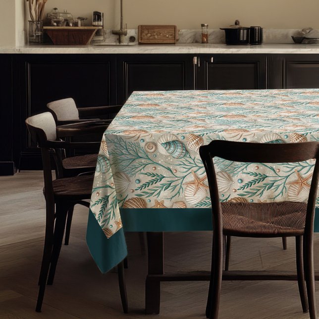 Küste Seashells Seesterne Pastellgrün Elfenbein Tischdecke (Coastal Seashells Sea stars pastel green ivory Tablecloth)