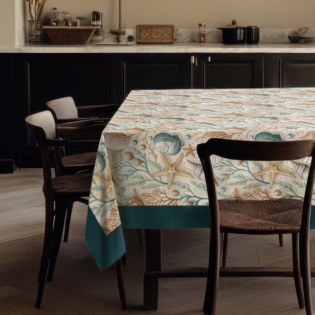 Küste Seashells Seesterne Pastellgrün Elfenbein Tischdecke (Coastal Seashells Sea stars pastel green ivory Tablecloth)