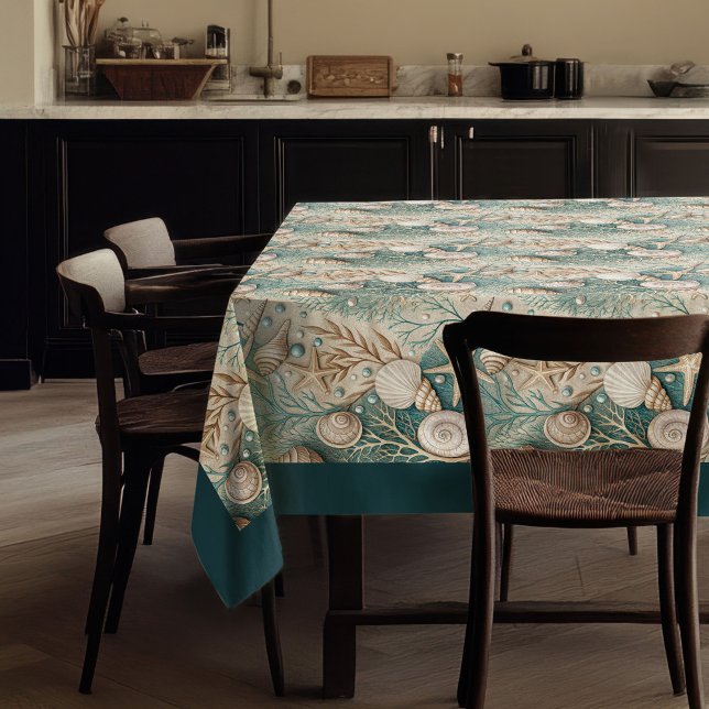 Küste Seashells Seesterne Pastellgrün Elfenbein Tischdecke (Coastal Seashells Sea stars pastel green ivory Tablecloth)