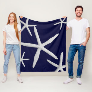 Küste Starfish Navy Blue & White Tropical Beach Fleecedecke