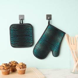 Küste Strand Salty Türkis Wave Abstrakte Kunst Ofenhandschuh & Topflappen-Set