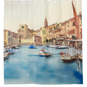 Küste und Boote im Hafen, italienisch Duschvorhang