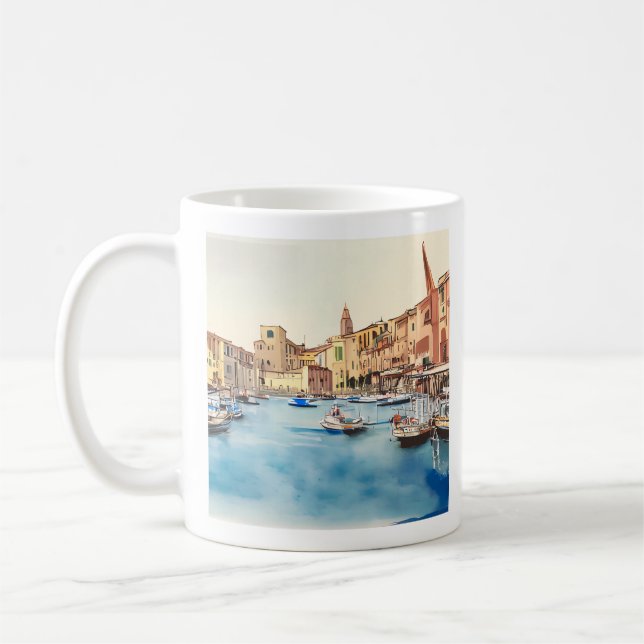 Küste und Boote im Hafen, italienisch Kaffeetasse (Links)