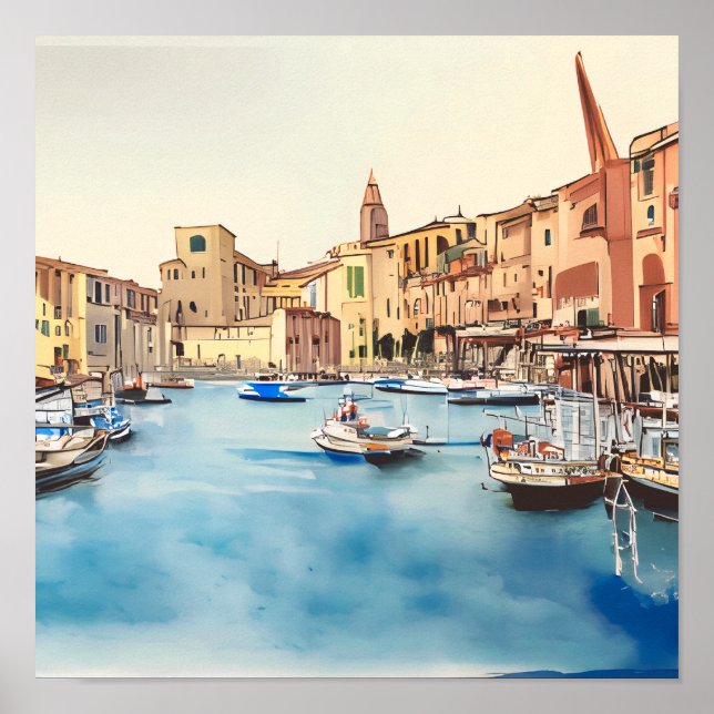 Küste und Boote im Hafen, italienisch Poster (Vorne)