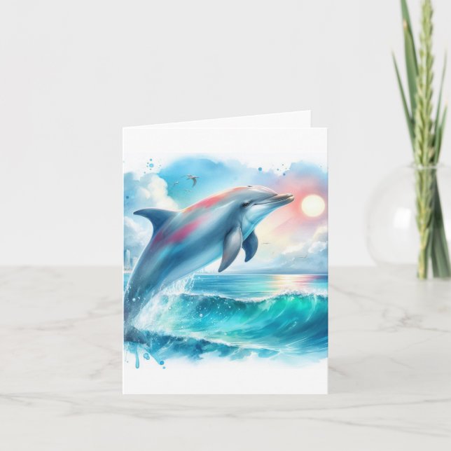 Küste unter dem Meeresdolphin Dankeskarte (Vorderseite)