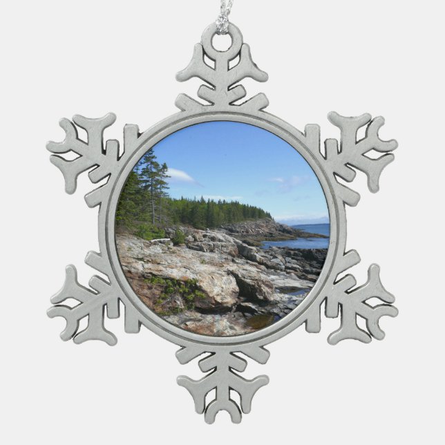 Küste von Bar Island im Acadia Nationalpark Schneeflocken Zinn-Ornament (Vorderseite)