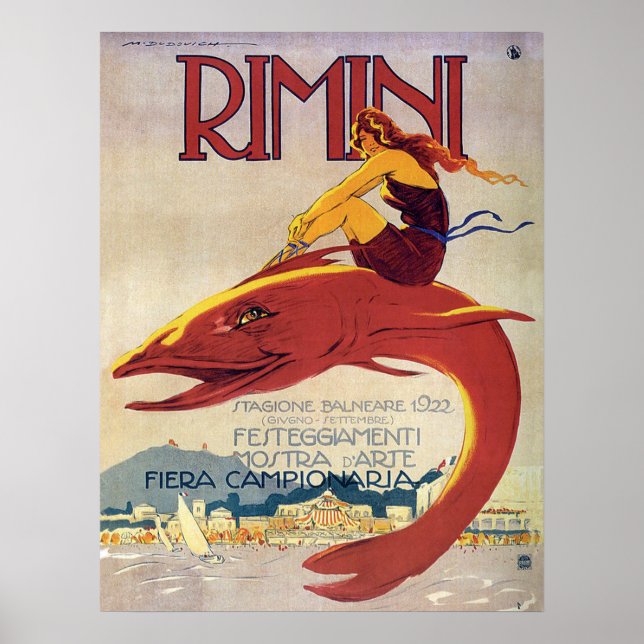 Küste von Rimini, Italien, Mädchen auf einem große Poster (Vorne)