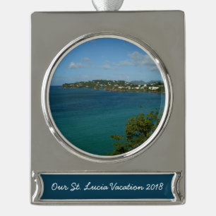 Küste von St. Lucia Karibisches Foto Banner-Ornament Silber