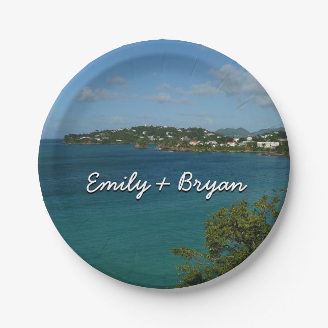 Küste von St. Lucia Karibisches Foto Pappteller (Vorderseite)