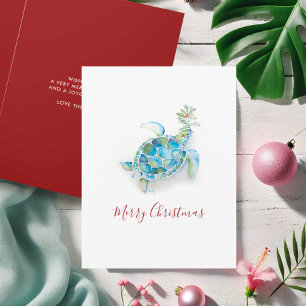 Küste Weihnachtssee Schildkröte Wasserfarbe Feiertagskarte