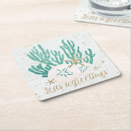 Küste WeihnachtsSEEN & Grüße Starfish Coral Rechteckiger Pappuntersetzer