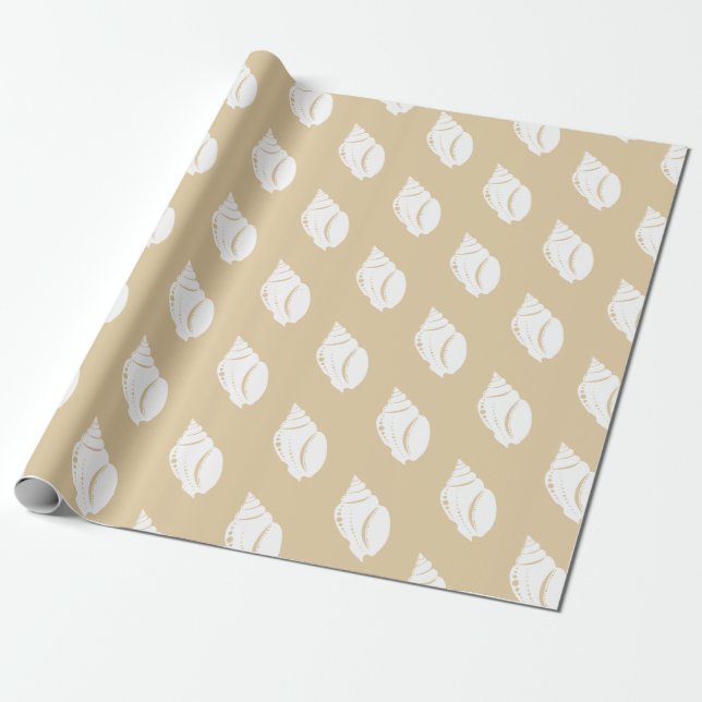 Küste Weiße Seashell & Taupe Geschenkpapier (Ungerollt)