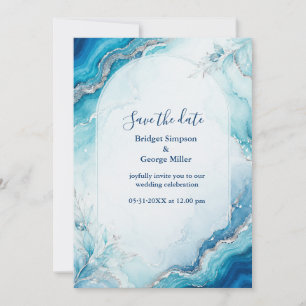 Küsten-Aqua-Achat-Luxus-Marmor-Hochzeit Einladung
