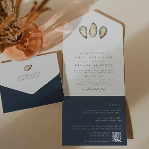Küsten-Aquarell-Auster-Hochzeit All In One Einladung