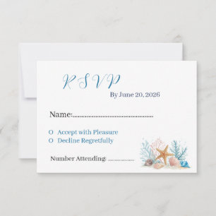 Küsten-Aquarell-Muscheln & Korallen-Strandhochzeit RSVP Karte