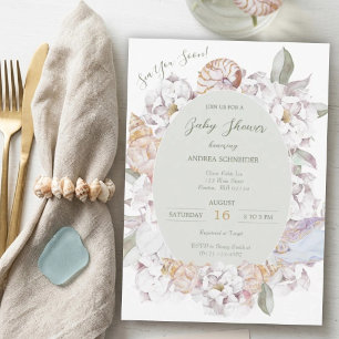 Küsten-Aquarell-Muscheln und florale Babyparty Einladung