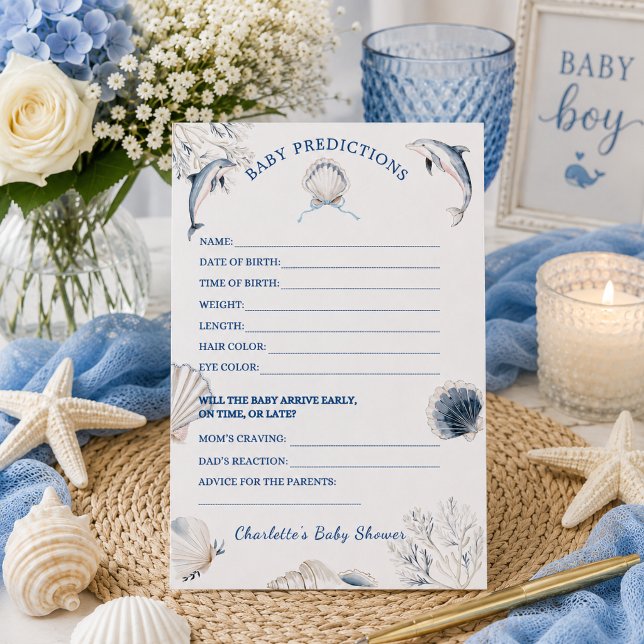 Küsten-Baby-Shower-Vorhersagen-Spiel (Coastal Baby Shower Boy Predictions Game card)