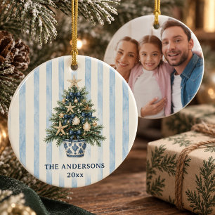 Küsten-Chinoiserie-Weihnachtsbaum-Familienfoto Keramik Ornament