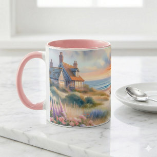 Küsten Cottage Sonnenuntergang Dünen Aquarell Tasse