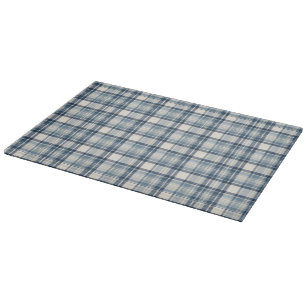 Küsten-Denim-Blau und Creme-Tartan-Karo Schneidebrett