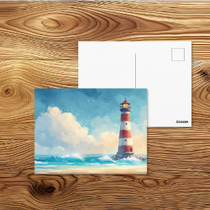 Küsten-Leuchtturm-Strand-Wasserfarbenkunst Postkarte