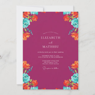 Küsten-Magenta-Türkise Bemalte Hochzeit Einladung