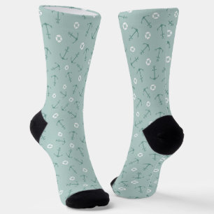 Küsten-Marine-Anker-Muster auf weichem Aqua-Seetan Socken