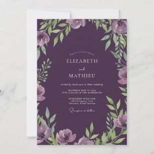 Küsten-Pflaume-Amethyst-Blatt-Hochzeit Einladung
