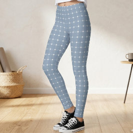 Küsten-Preppy-Staubblau-Gingham-Muster-Leggings Leggings