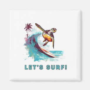 Küsten-Retro-Surfen-Schildkröte - Lass uns surfen Magnet