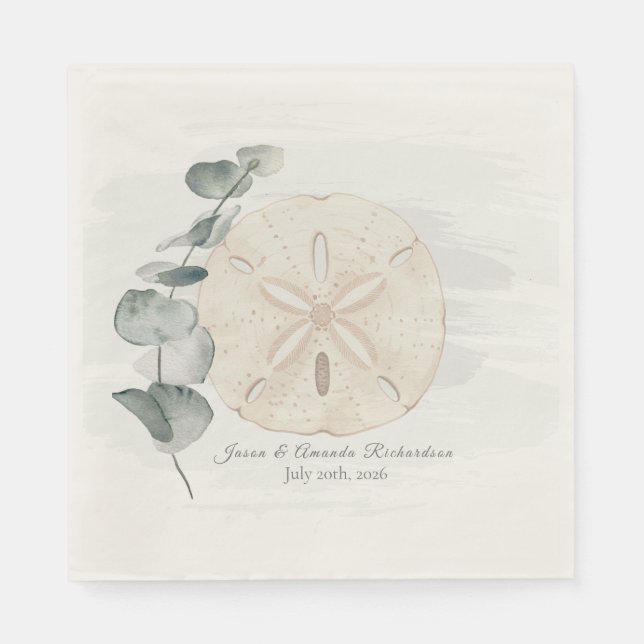 Küsten-Sanddollar und Eukalyptus-Aquarell Serviette (Vorderseite)