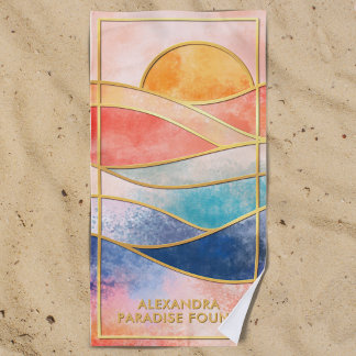 Küsten-Sonnenuntergangs-Goldlinien-Kunst mit indiv Strandtuch