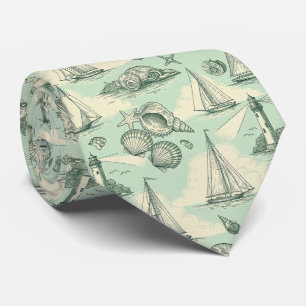 Küsten-Toile mit Leuchttürmen, Segelbooten Krawatte