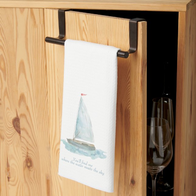 Küsten-Wasserfarben-Segelboot  Geschirrtuch (Drittel gefaltet)