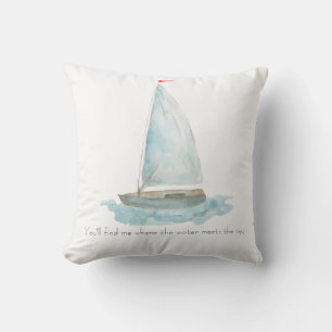 Küsten-Wasserfarben-Segelboot  Kissen