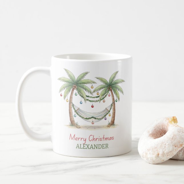 Küsten-Weihnachts-Palmen mit Hängematte Kaffeetasse (Mit Donut)