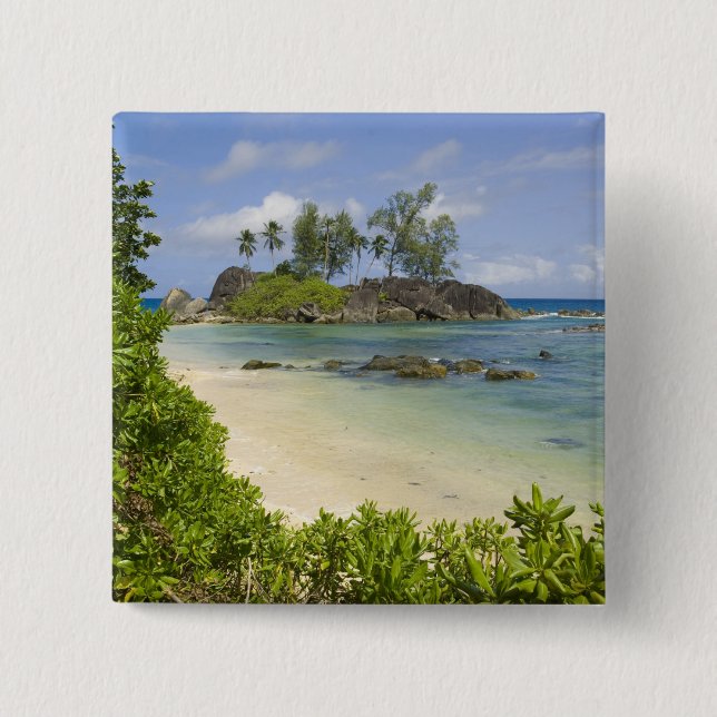 Küstenansicht auf Mahe Island Button (Vorderseite)