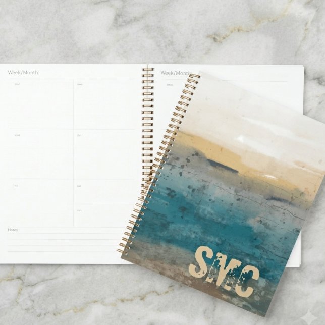 Küstenaquarell-Anfangsmonogramm Planer (A coastal watercolor notebook with a monogram for anyone who loves the beach and staying organized.)