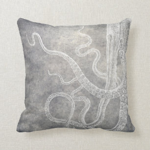 Küstenaquarell-Oktopus-Silber-Pewter-Neutral Kissen