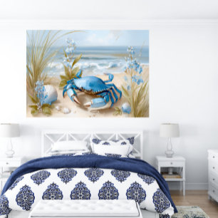 Küstenblaue Krabben Strand Wandkunst Druck   Poste Poster