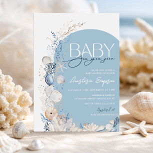 Küstenblaue Muschel-Baby-Party-Einladung Einladung