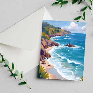 Küstenblaue Ozean-Gezeiten-Aquarell-Malerei Karte