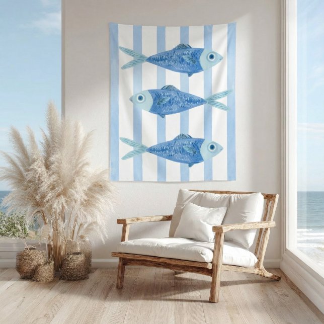 Küstenblaue Sardinen gestreift  Wandteppich (Von Creator hochgeladen)