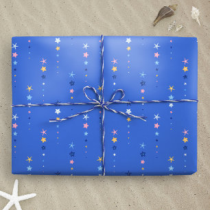 Küstenblaue Seesterne-Streifen Geschenkpapier