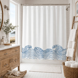 Küstenblaue Wellen-Badezimmer-Deko im Strandhaus-S Duschvorhang