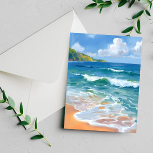 Küstenblaue Wellen Ozean Aquarellmalerei Karte