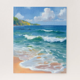 Küstenblaue Wellen Ozean Aquarellmalerei Puzzle