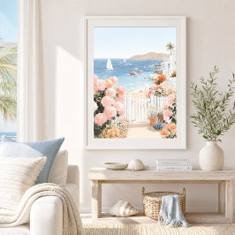 Küstenblick-Segelboot-Kunstprint Poster